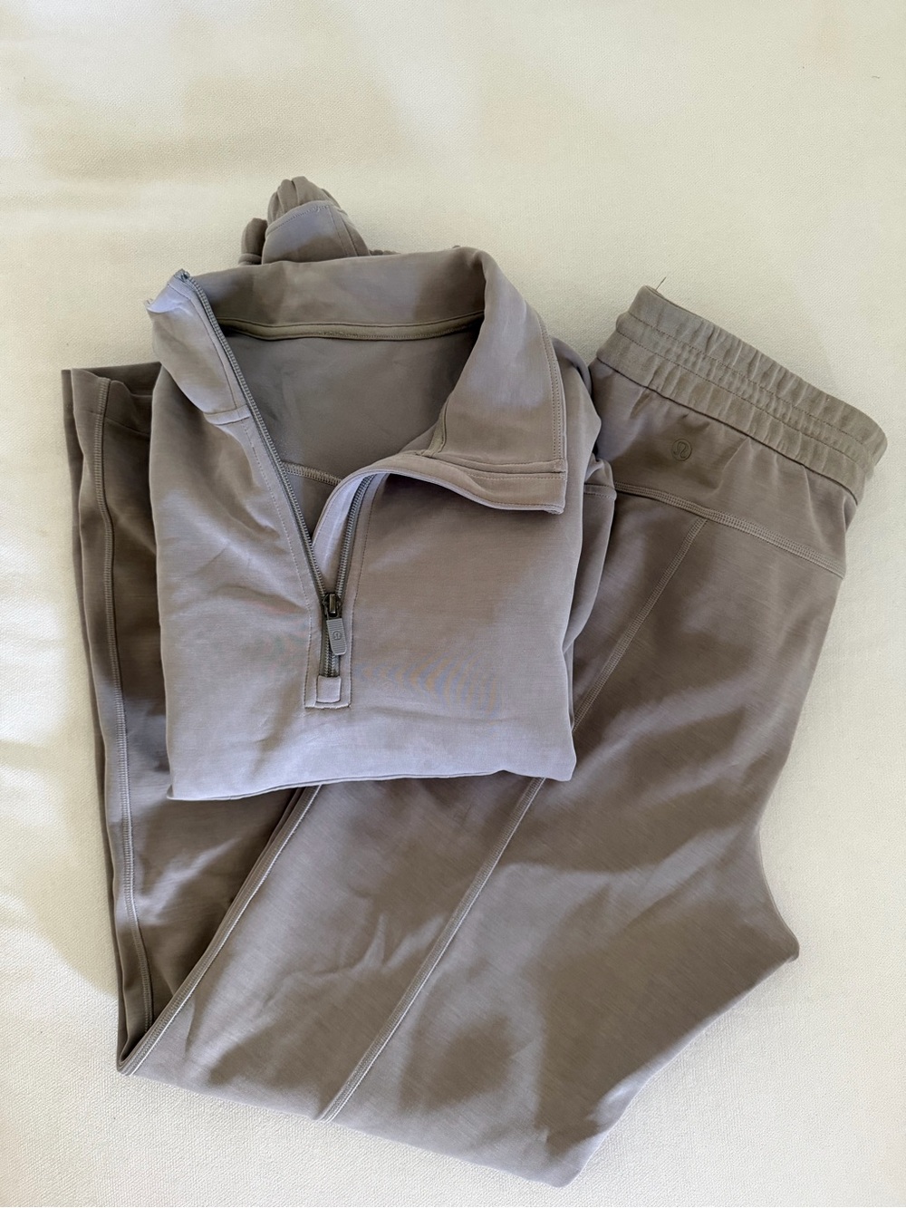 lululemon athletica Taupe Track Pants & Quarter-Zip Pullover Set size 8/10